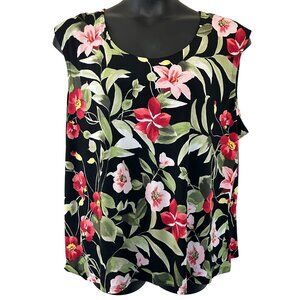 Allison Daley Womens 2X Sleeveless Floral Print Blouse Black Pink Red
